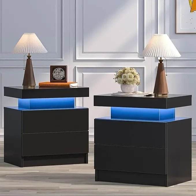 Set of 2 Modern LED Remote Controlled Nightstands - Sleep Galleria