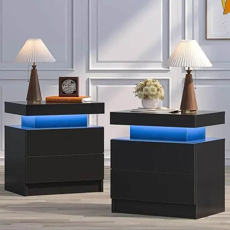 Set of 2 Modern LED Remote Controlled Nightstands - Sleep Galleria