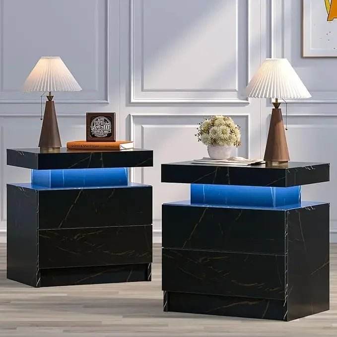 Set of 2 Modern LED Remote Controlled Nightstands - Sleep Galleria