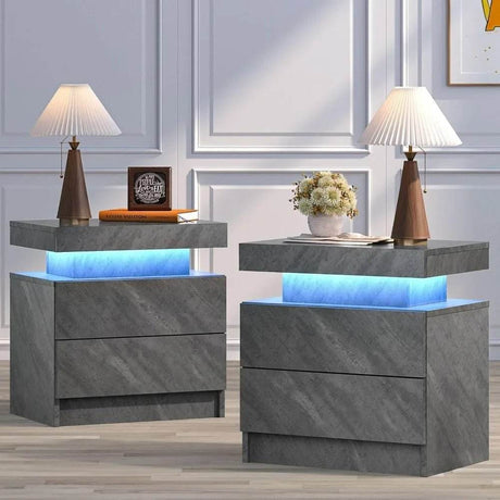 Set of 2 Modern LED Remote Controlled Nightstands - Sleep Galleria