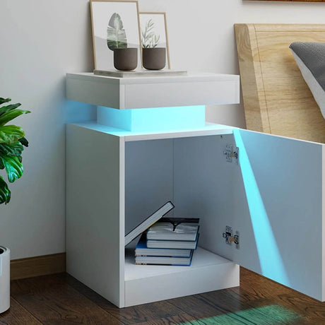Set of 2 Modern Wood Nightstands With LED Lights - Driftwood - Sleep Galleria
