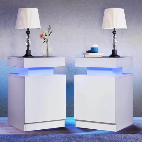 Set of 2 Modern Wood Nightstands With LED Lights - Driftwood - Sleep Galleria