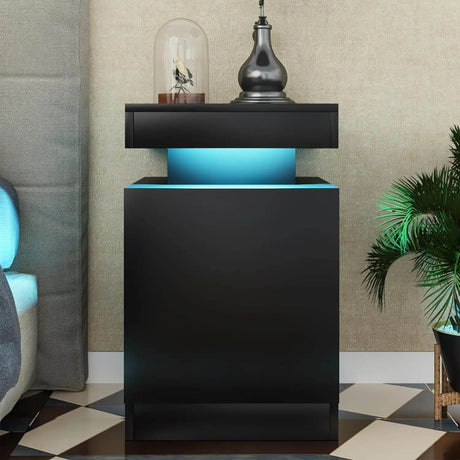 Set of 2 Modern Wood Nightstands With LED Lights - Driftwood - Sleep Galleria