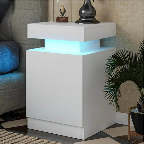 Set of 2 Modern Wood Nightstands With LED Lights - Driftwood - Sleep Galleria