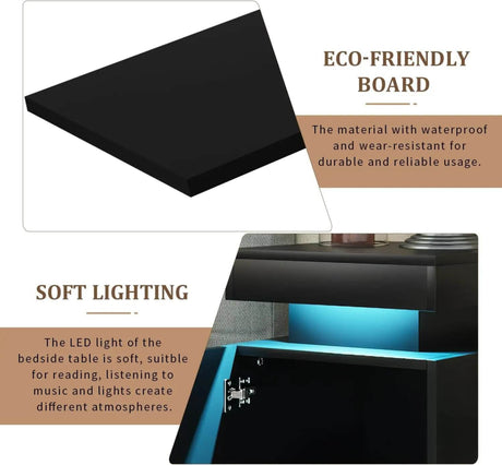 Set of 2 Modern Wood Nightstands With LED Lights - Driftwood - Sleep Galleria