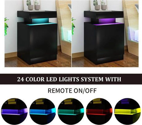 Set of 2 Modern Wood Nightstands With LED Lights - Driftwood - Sleep Galleria
