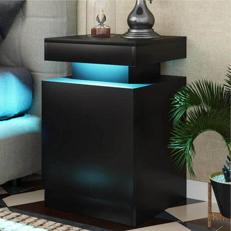 Set of 2 Modern Wood Nightstands With LED Lights - Driftwood - Sleep Galleria
