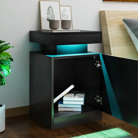 Set of 2 Modern Wood Nightstands With LED Lights - Driftwood - Sleep Galleria