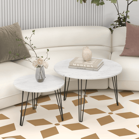 Set Of 2 Round Nesting Coffee Tables With Metal Frame - Driftwood - Sleep Galleria