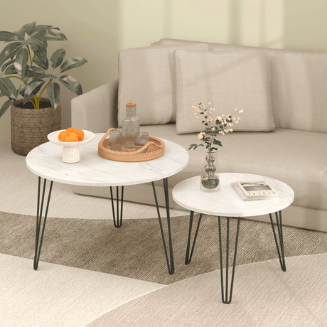 Set Of 2 Round Nesting Coffee Tables With Metal Frame - Driftwood - Sleep Galleria