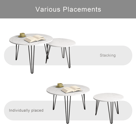 Set Of 2 Round Nesting Coffee Tables With Metal Frame - Driftwood - Sleep Galleria