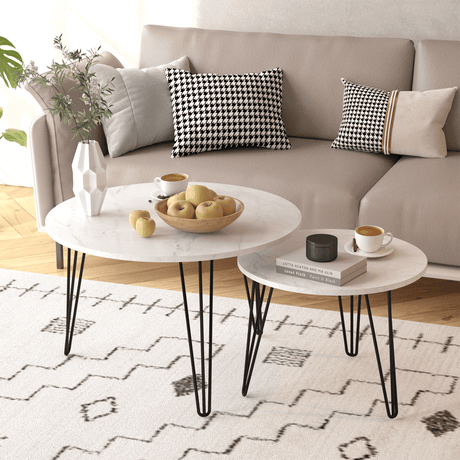 Set Of 2 Round Nesting Coffee Tables With Metal Frame - Driftwood - Sleep Galleria