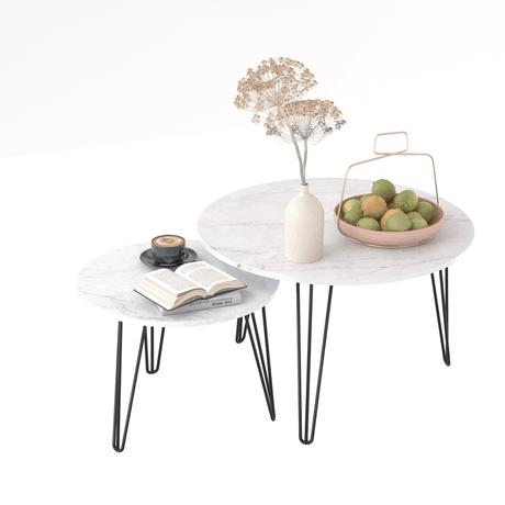 Set Of 2 Round Nesting Coffee Tables With Metal Frame - Driftwood - Sleep Galleria
