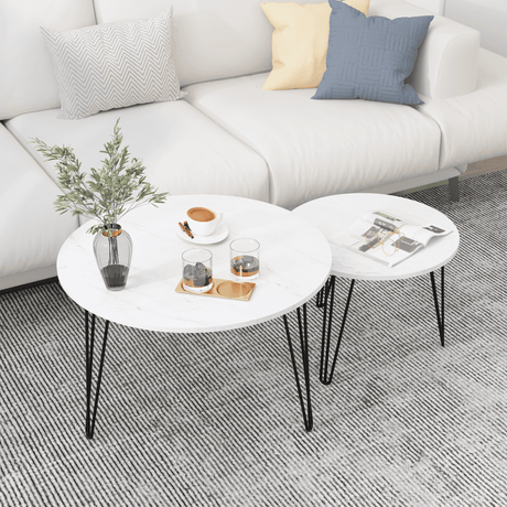 Set Of 2 Round Nesting Coffee Tables With Metal Frame - Driftwood - Sleep Galleria