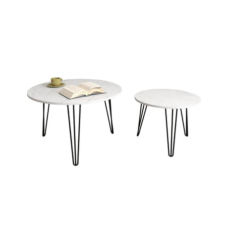 Set Of 2 Round Nesting Coffee Tables With Metal Frame - Driftwood - Sleep Galleria