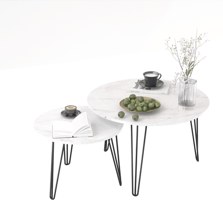 Set Of 2 Round Nesting Coffee Tables With Metal Frame - Driftwood - Sleep Galleria