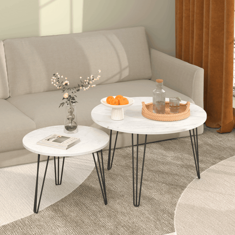 Set Of 2 Round Nesting Coffee Tables With Metal Frame - Driftwood - Sleep Galleria