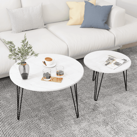 Set Of 2 Round Nesting Coffee Tables With Metal Frame - Driftwood - Sleep Galleria