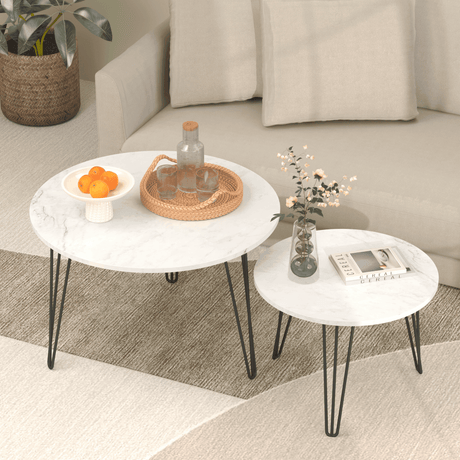 Set Of 2 Round Nesting Coffee Tables With Metal Frame - Driftwood - Sleep Galleria