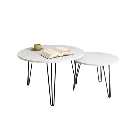 Set Of 2 Round Nesting Coffee Tables With Metal Frame - Driftwood - Sleep Galleria