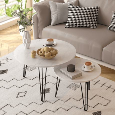 Set Of 2 Round Nesting Coffee Tables With Metal Frame - Driftwood - Sleep Galleria