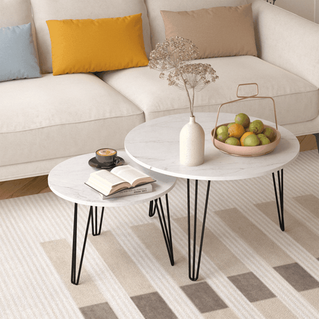 Set Of 2 Round Nesting Coffee Tables With Metal Frame - Driftwood - Sleep Galleria