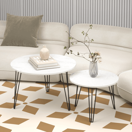 Set Of 2 Round Nesting Coffee Tables With Metal Frame - Driftwood - Sleep Galleria