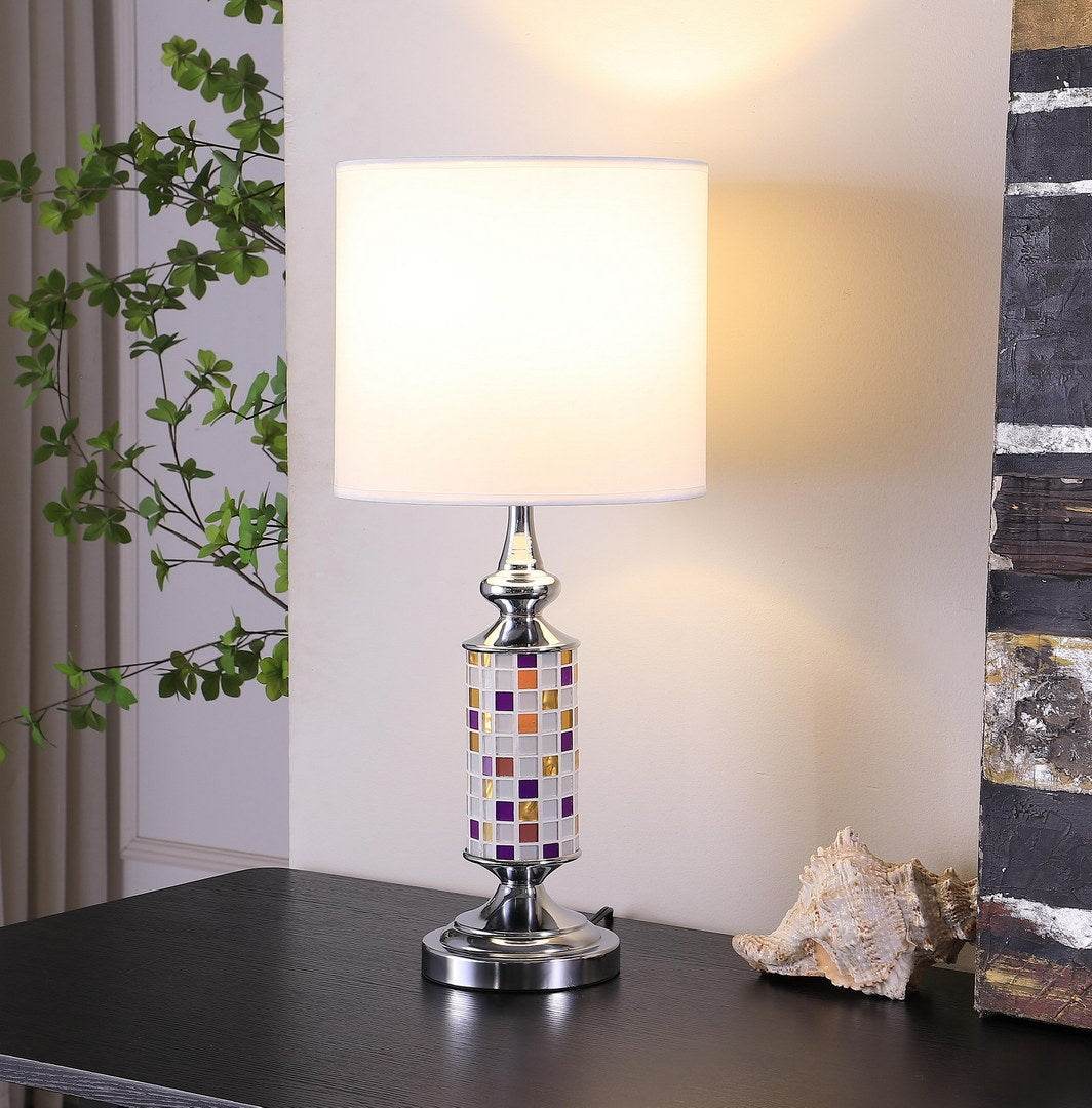 Silver Chrome Metal Mosaic Glass Table Lamp - Driftwood - Sleep Galleria