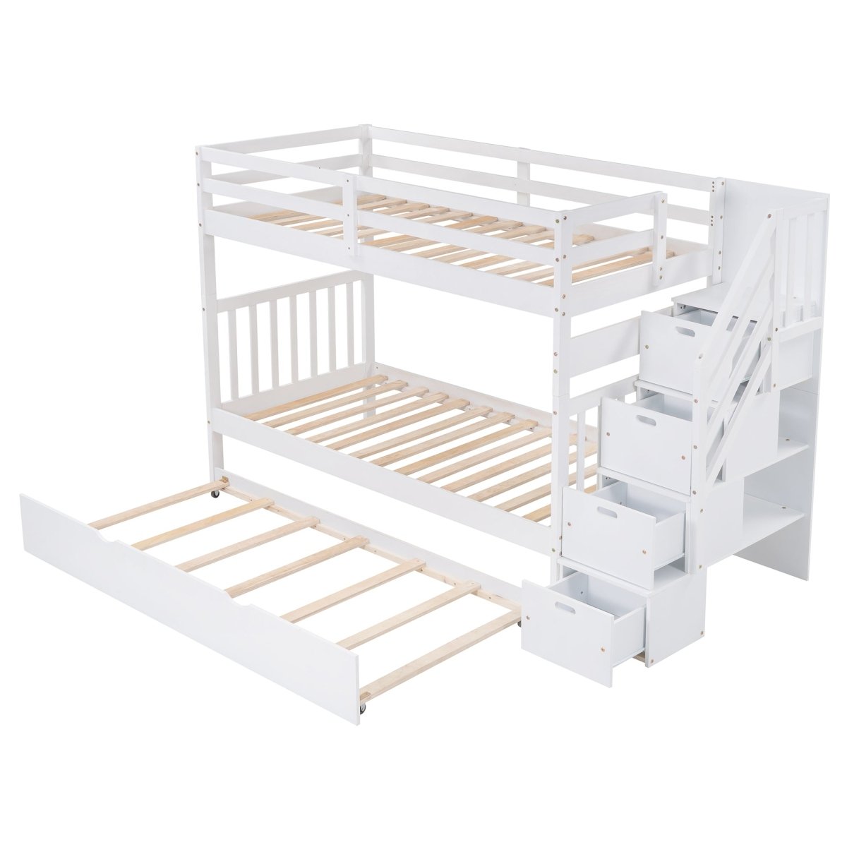 Solid Wood Twin Over Twin Full Bunk Bed With Trundle - Driftwood - Sleep Galleria
