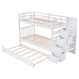 Solid Wood Twin Over Twin Full Bunk Bed With Trundle - Driftwood - Sleep Galleria