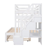 Solid Wood Twin Over Twin Full Bunk Bed With Trundle - Driftwood - Sleep Galleria