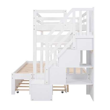 Solid Wood Twin Over Twin Full Bunk Bed With Trundle - Driftwood - Sleep Galleria