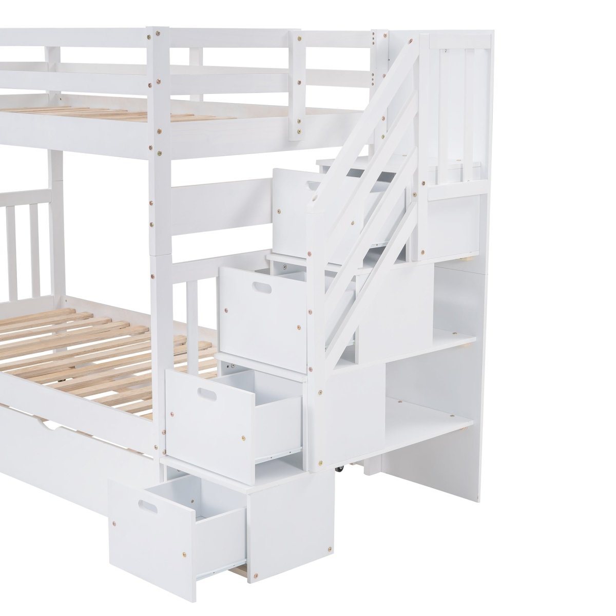 Solid Wood Twin Over Twin Full Bunk Bed With Trundle - Driftwood - Sleep Galleria