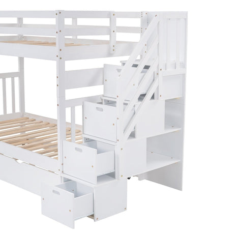 Solid Wood Twin Over Twin Full Bunk Bed With Trundle - Driftwood - Sleep Galleria