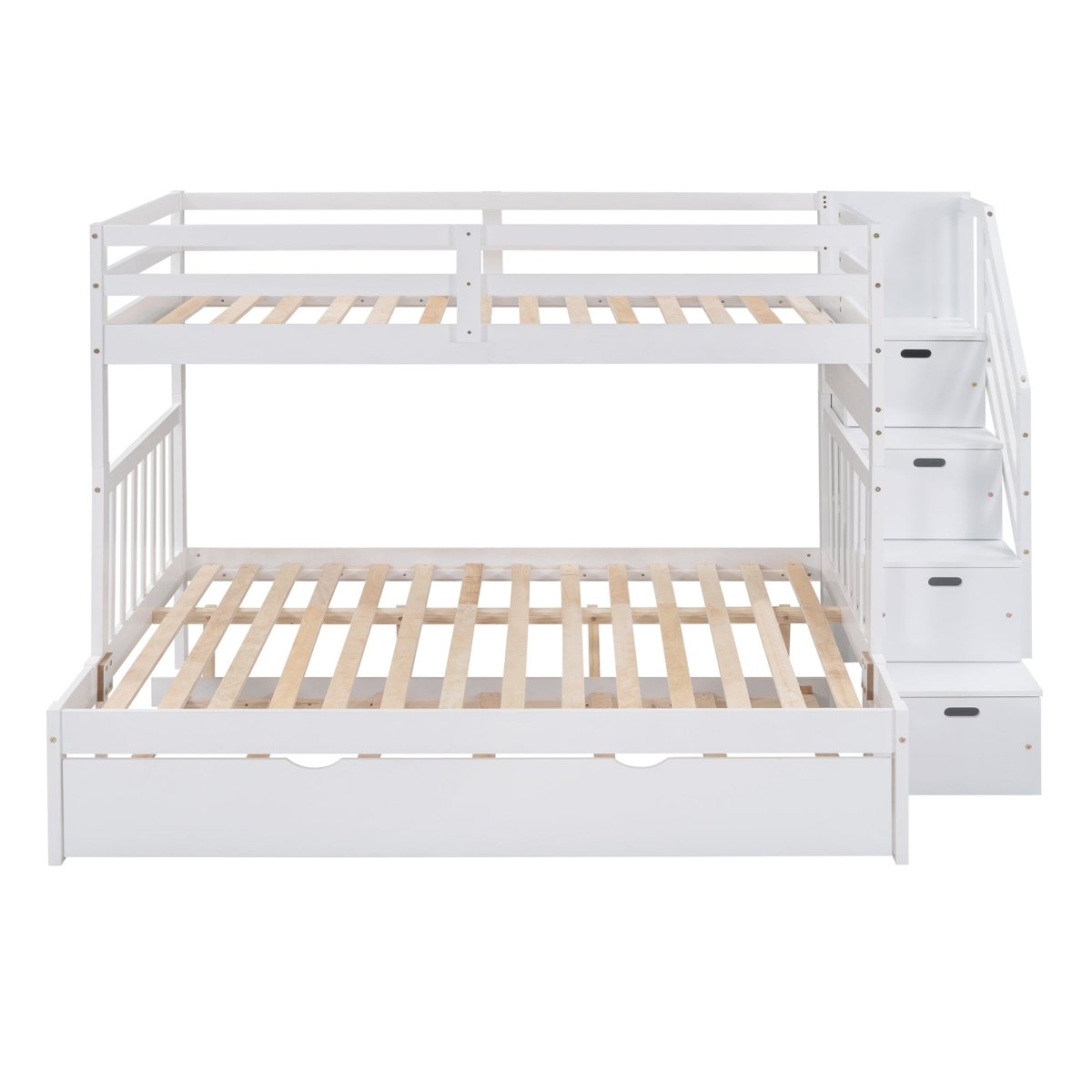 Solid Wood Twin Over Twin Full Bunk Bed With Trundle - Driftwood - Sleep Galleria
