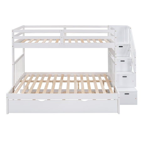 Solid Wood Twin Over Twin Full Bunk Bed With Trundle - Driftwood - Sleep Galleria