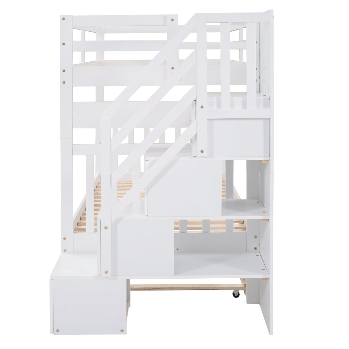 Solid Wood Twin Over Twin Full Bunk Bed With Trundle - Driftwood - Sleep Galleria