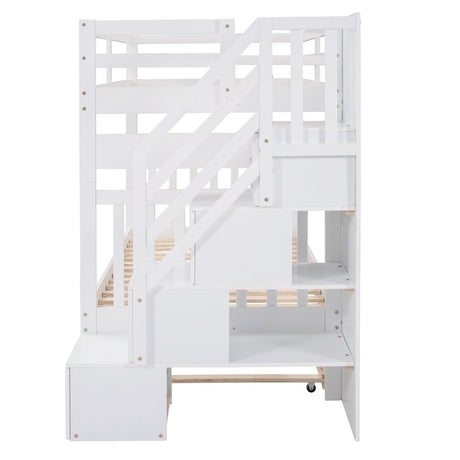 Solid Wood Twin Over Twin Full Bunk Bed With Trundle - Driftwood - Sleep Galleria
