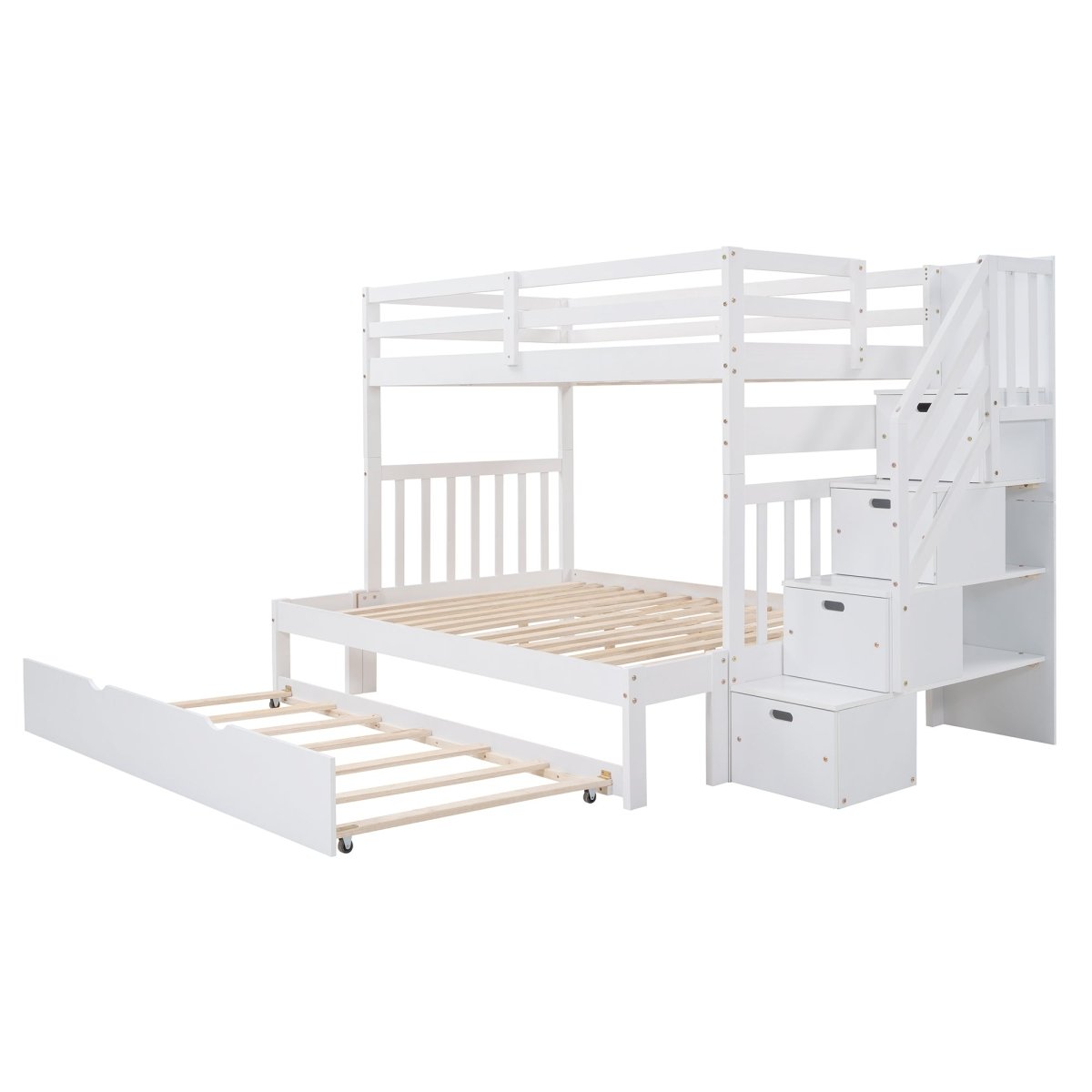 Solid Wood Twin Over Twin Full Bunk Bed With Trundle - Driftwood - Sleep Galleria