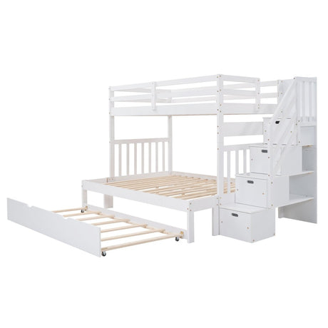 Solid Wood Twin Over Twin Full Bunk Bed With Trundle - Driftwood - Sleep Galleria