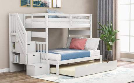 Solid Wood Twin Over Twin Full Bunk Bed With Trundle - Driftwood - Sleep Galleria