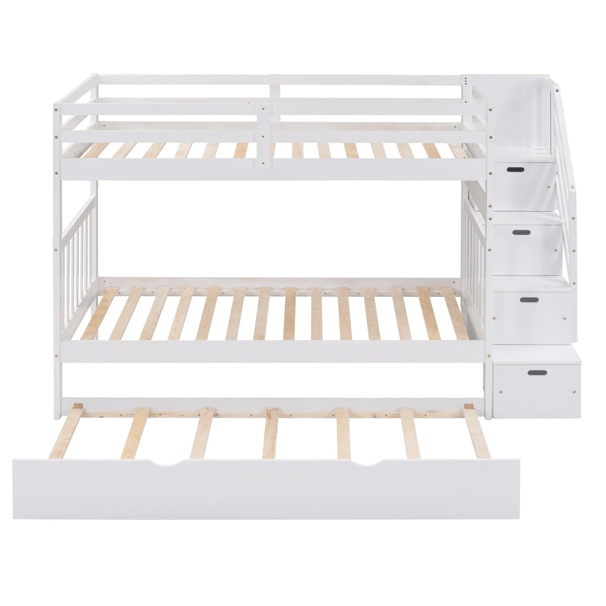 Solid Wood Twin Over Twin Full Bunk Bed With Trundle - Driftwood - Sleep Galleria