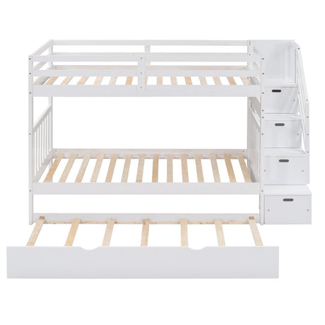 Solid Wood Twin Over Twin Full Bunk Bed With Trundle - Driftwood - Sleep Galleria