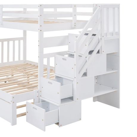 Solid Wood Twin Over Twin Full Bunk Bed With Trundle - Driftwood - Sleep Galleria