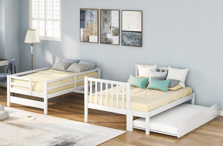 Solid Wood Twin Over Twin Full Bunk Bed With Trundle - Driftwood - Sleep Galleria