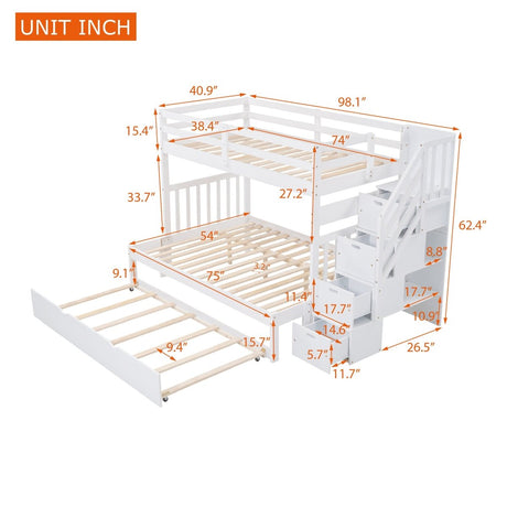 Solid Wood Twin Over Twin Full Bunk Bed With Trundle - Driftwood - Sleep Galleria