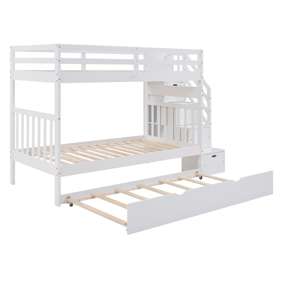 Solid Wood Twin Over Twin Full Bunk Bed With Trundle - Driftwood - Sleep Galleria