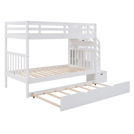 Solid Wood Twin Over Twin Full Bunk Bed With Trundle - Driftwood - Sleep Galleria