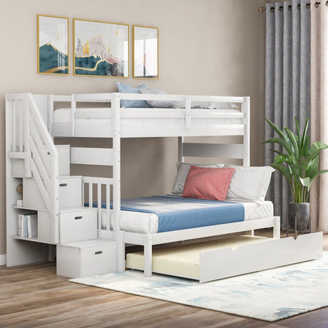 Solid Wood Twin Over Twin Full Bunk Bed With Trundle - Driftwood - Sleep Galleria