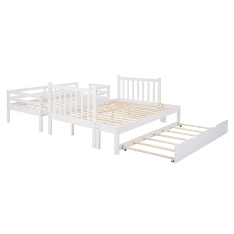 Solid Wood Twin Over Twin Full Bunk Bed With Trundle - Driftwood - Sleep Galleria